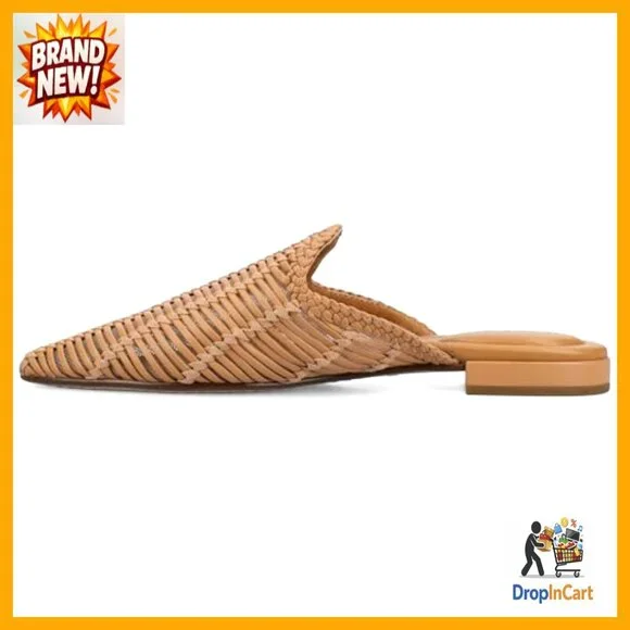 Pointed Toe Mule Slip-On Loafers Woven Faux Leather Elegant Chic Comfortable